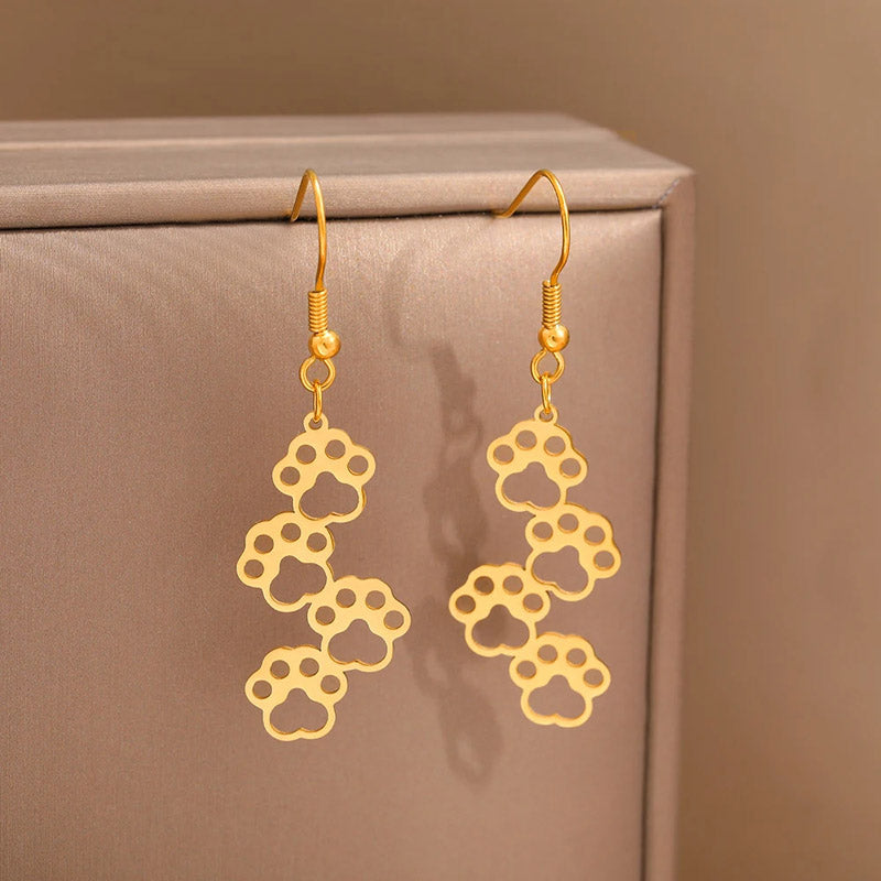 Paw Prints Gold Plated Dangle Earring