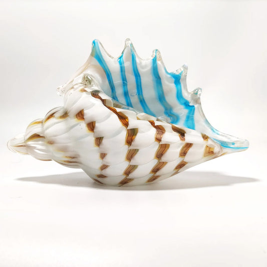 Hand Blown Glass Conch - Blue and Brown