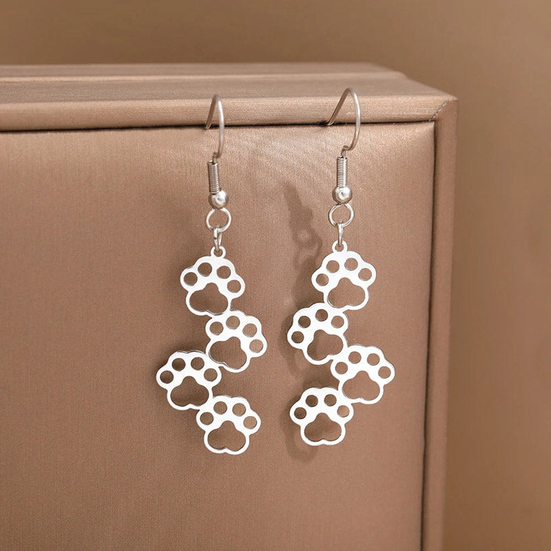 Paw Prints Gold Plated Dangle Earring