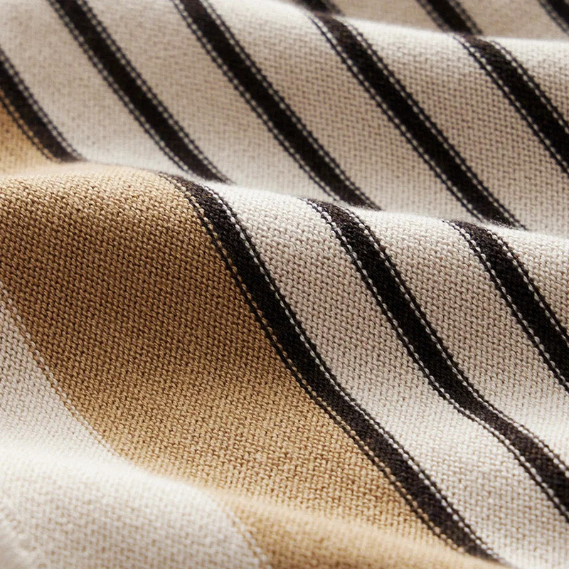 Vertical Stripe Knit Polo in Taupe