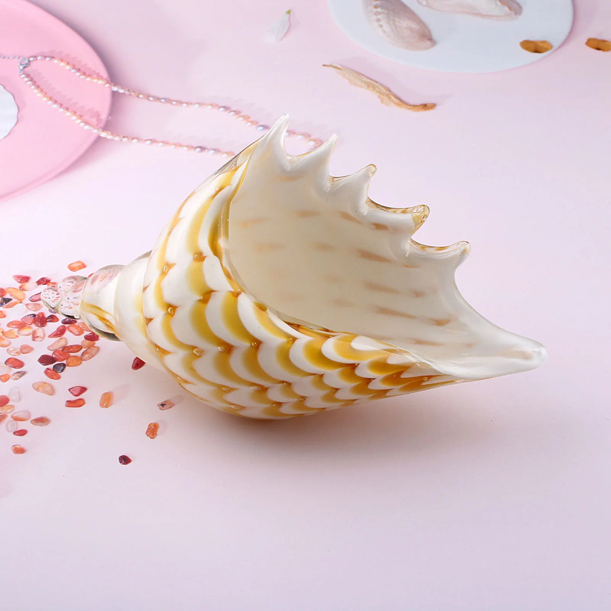 Hand Blown Glass Conch - Yellow