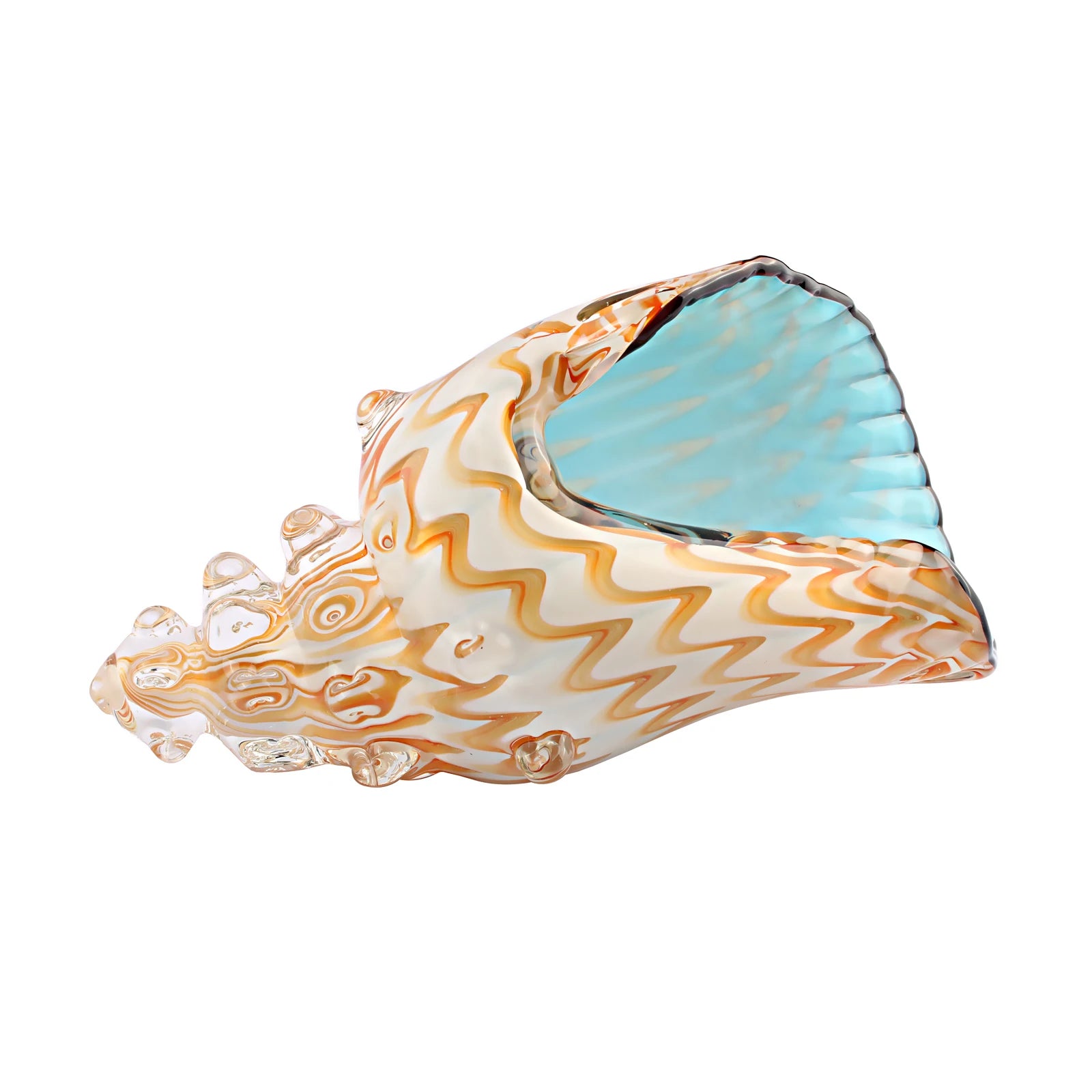 Hand Blown Glass Conch - Blue and Yellow