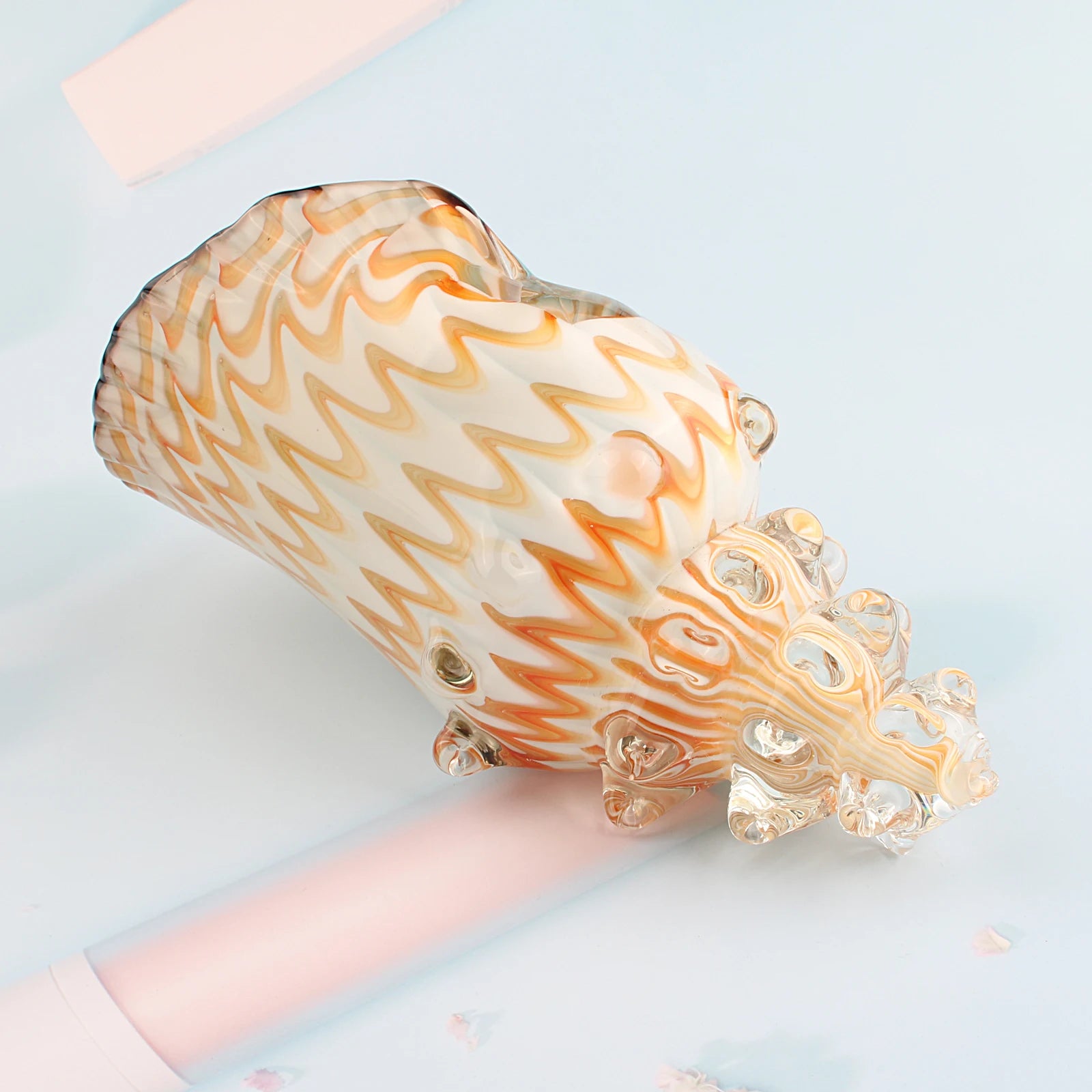 Hand Blown Glass Conch - Blue and Yellow
