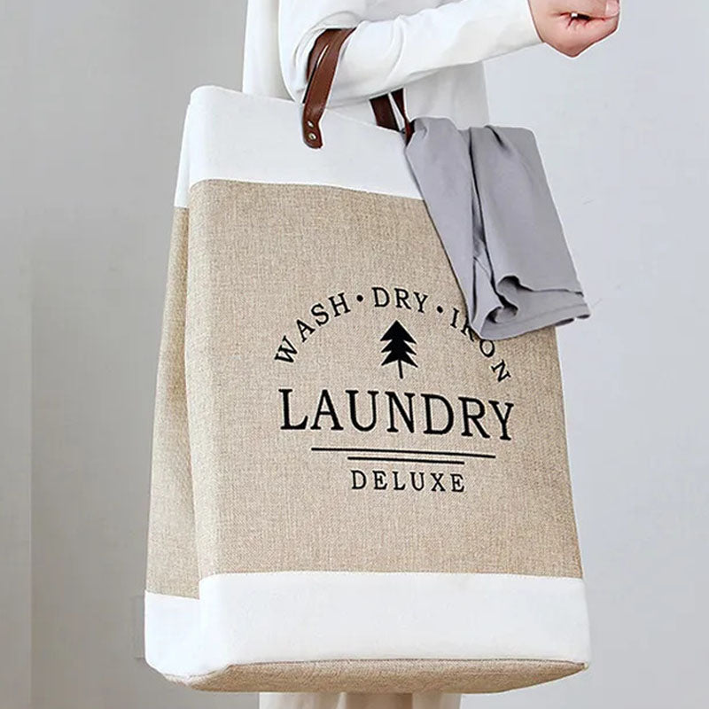 Large Canvas Basket with Leather Handles