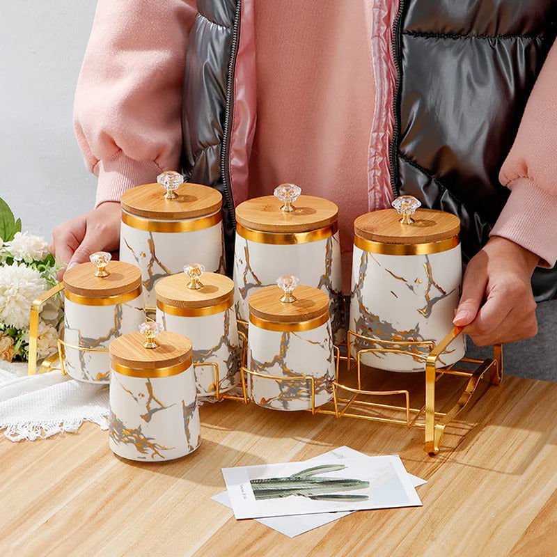 Marbled Storage Jars - 7 Piece Set