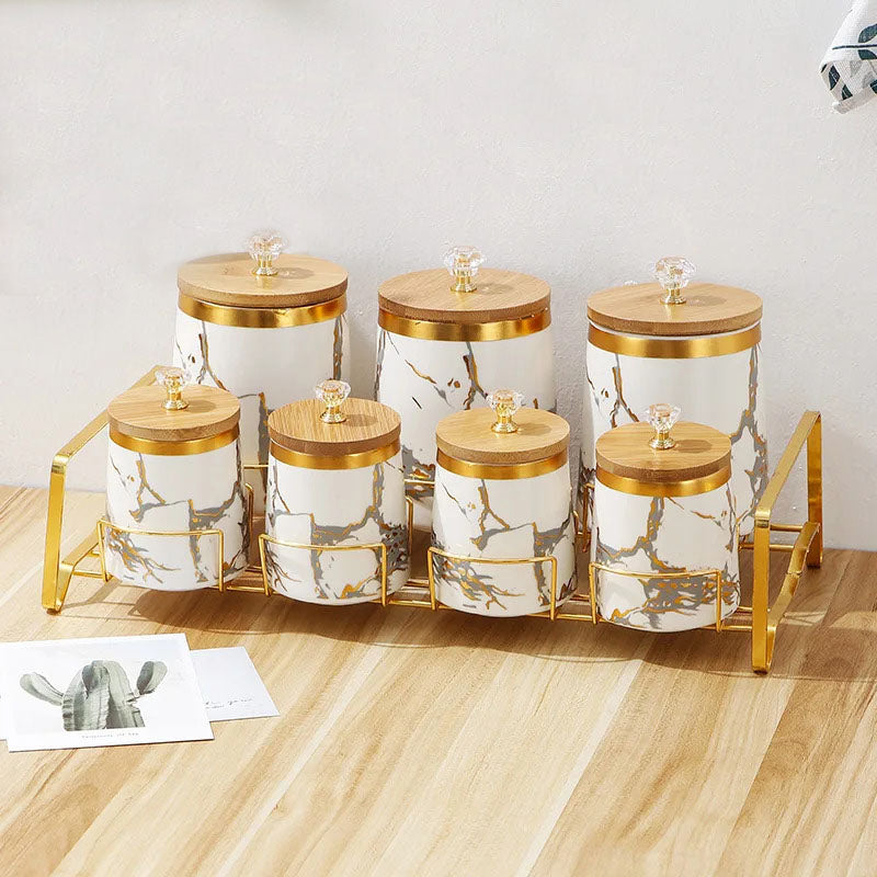 Marbled Storage Jars - 7 Piece Set