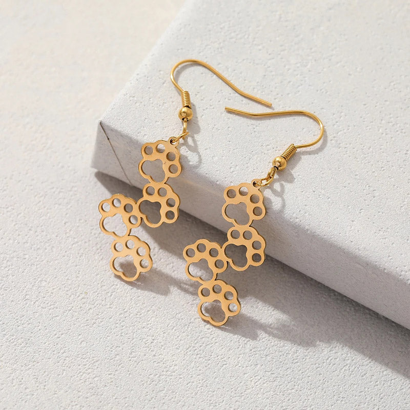 Paw Prints Gold Plated Dangle Earring