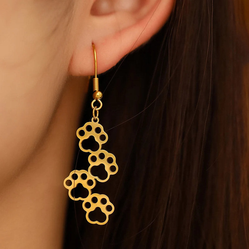 Paw Prints Gold Plated Dangle Earring