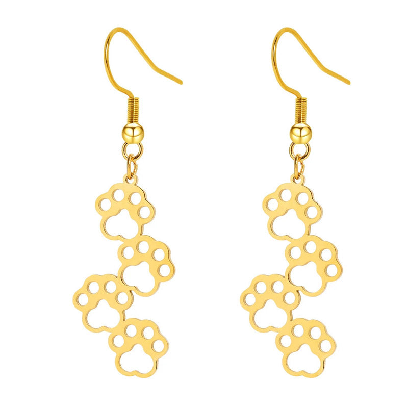 Paw Prints Gold Plated Dangle Earring